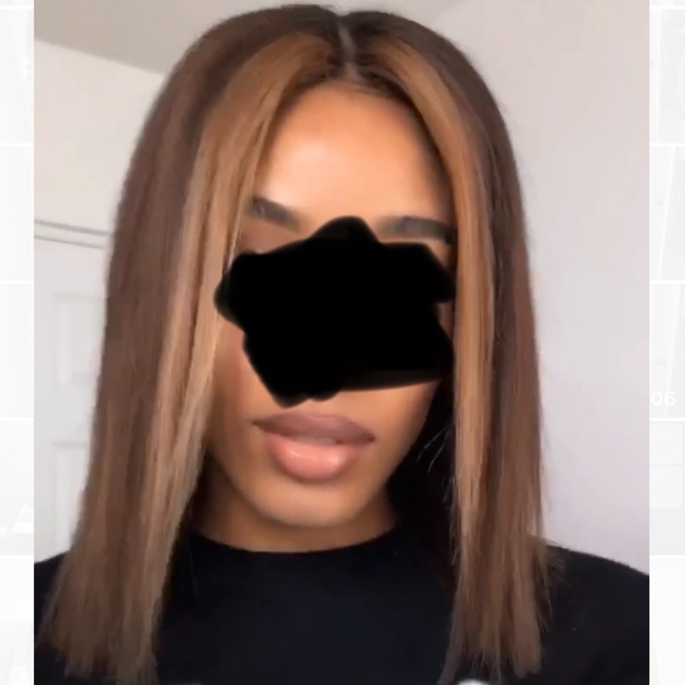 brown/honey blonde humanhair straight long bob wig